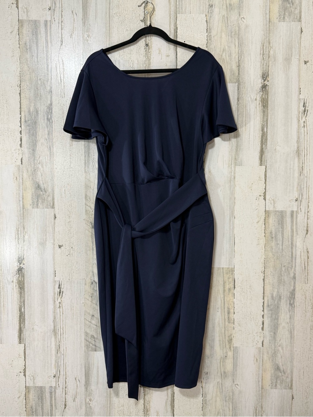 Classic Navy Tie-Belt Midi Dress